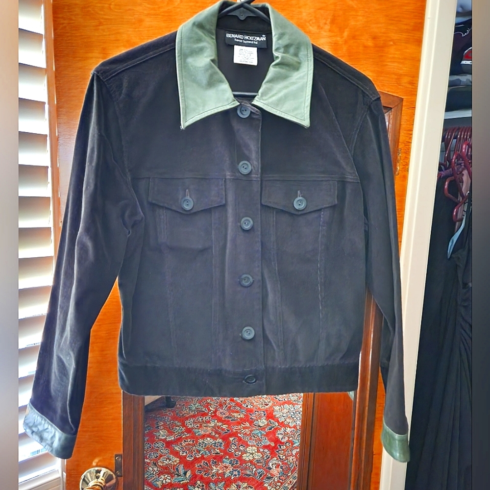 Benard Holtzman Harve Benard Ltd Green Fine Wale Corduroy Leather Trim Jacket